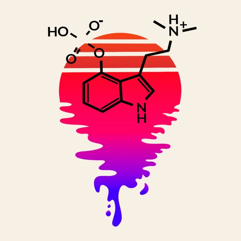 Psilocybin Molekül mit Retro Sunset
