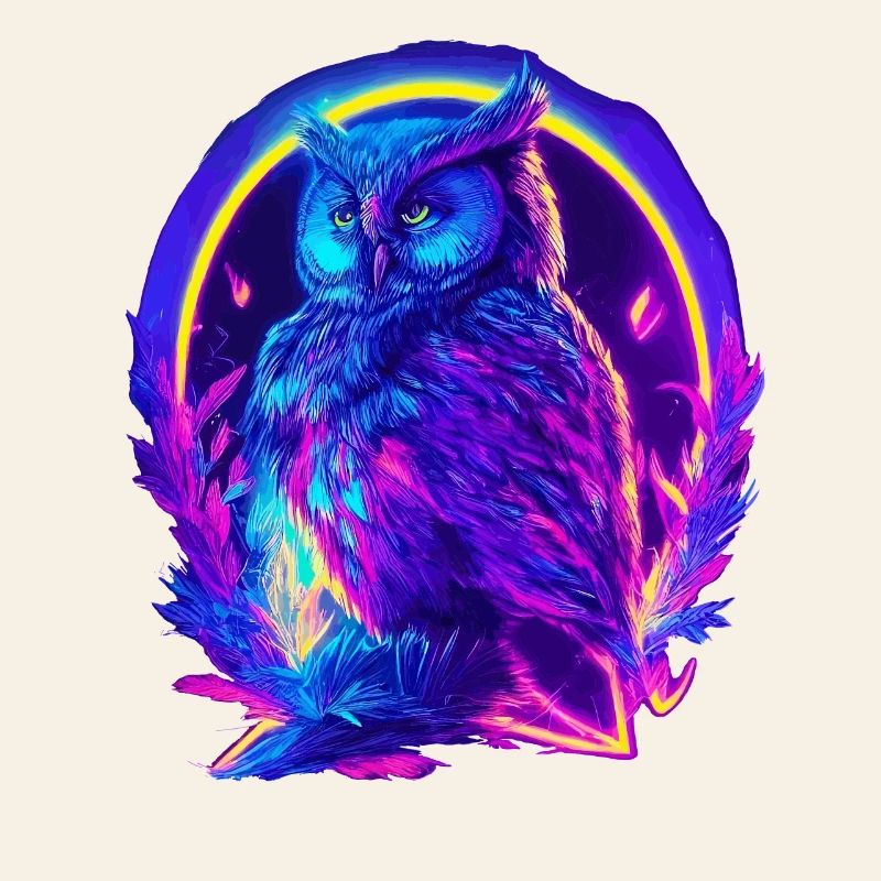 Mystisch leuchtende Eule Neon Synthwave