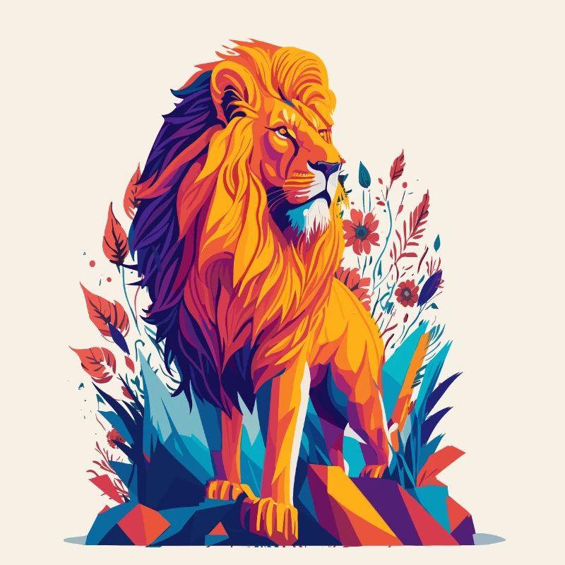 Polygone du Lion - Illustration animale colorée
