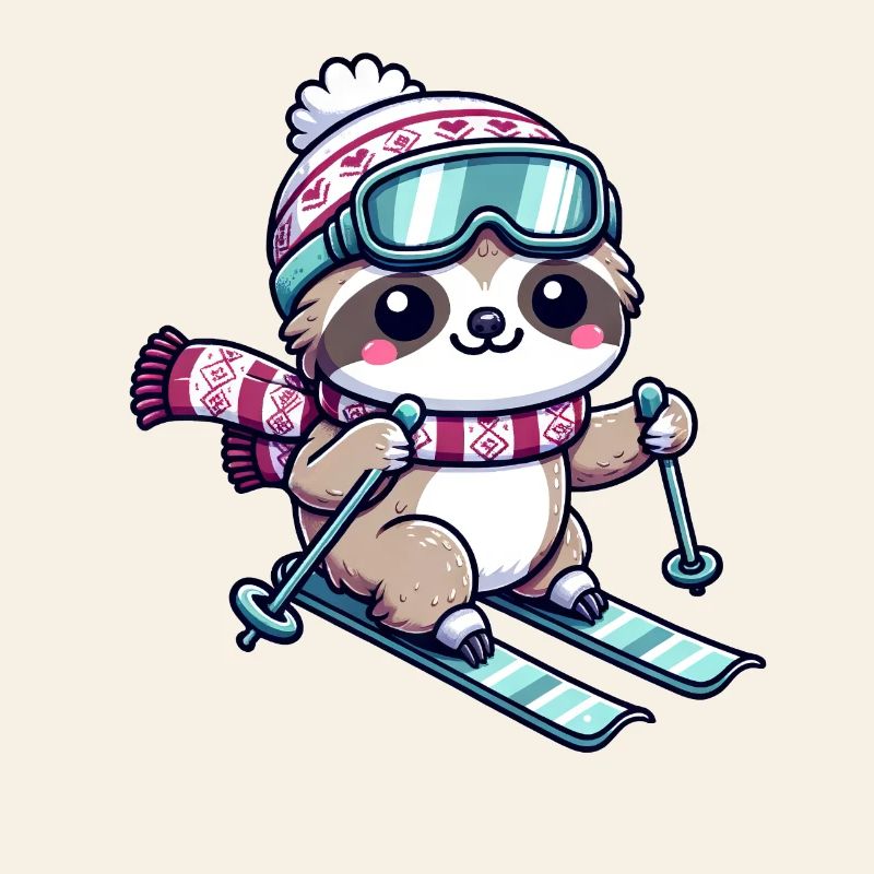 Cute Comic Sloth Skiing