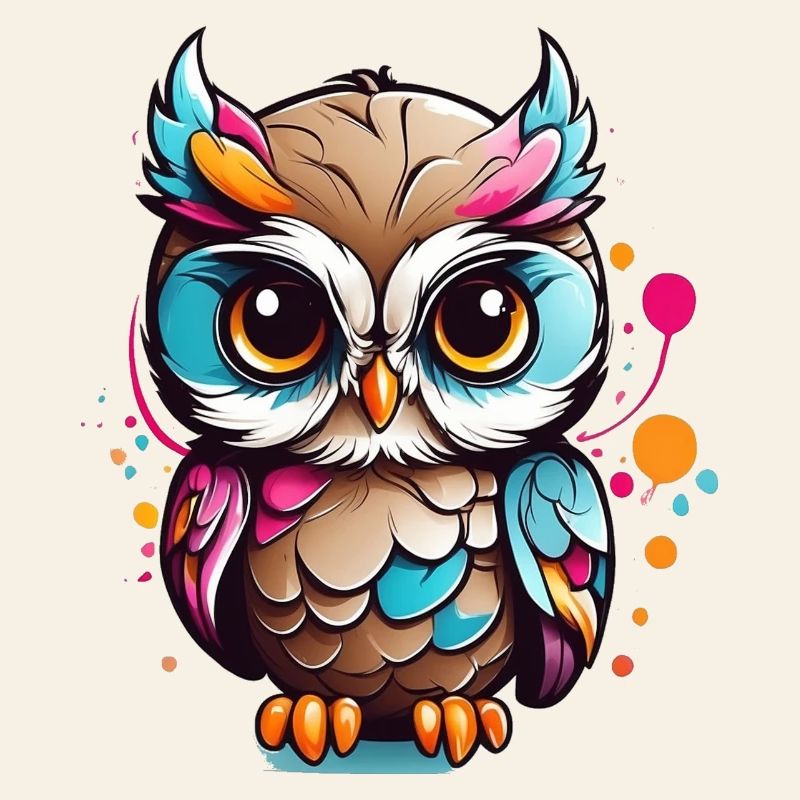 Bunte Eulenfigur im Pop Art Stil