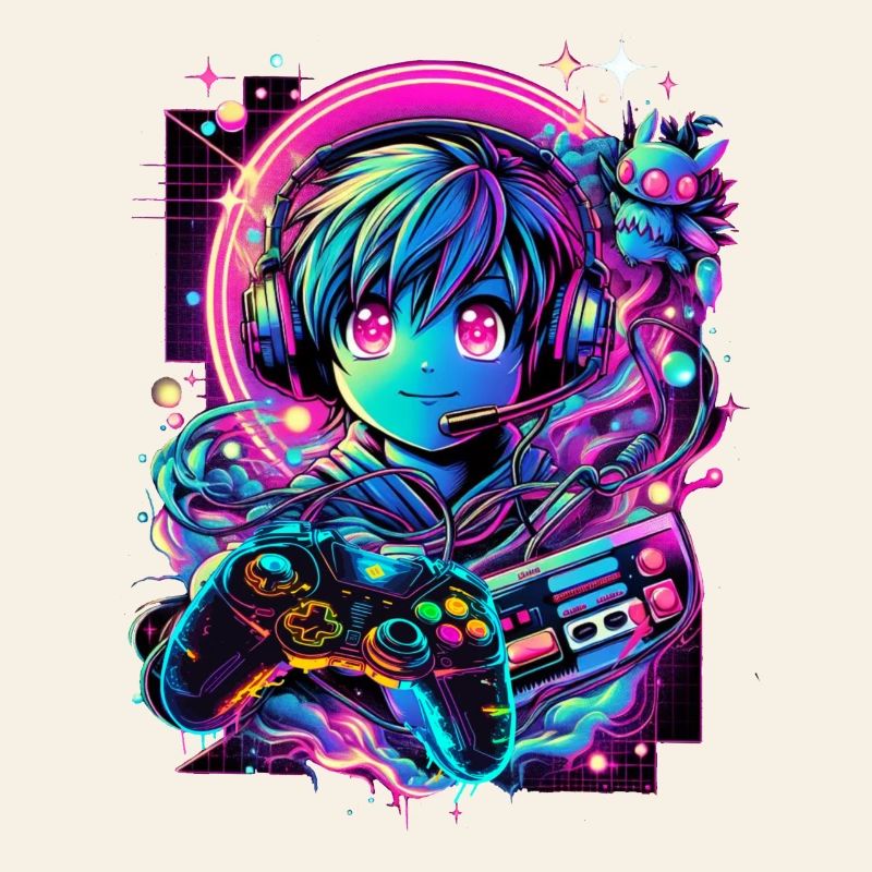Gamer Controller Anime Synthwave Art