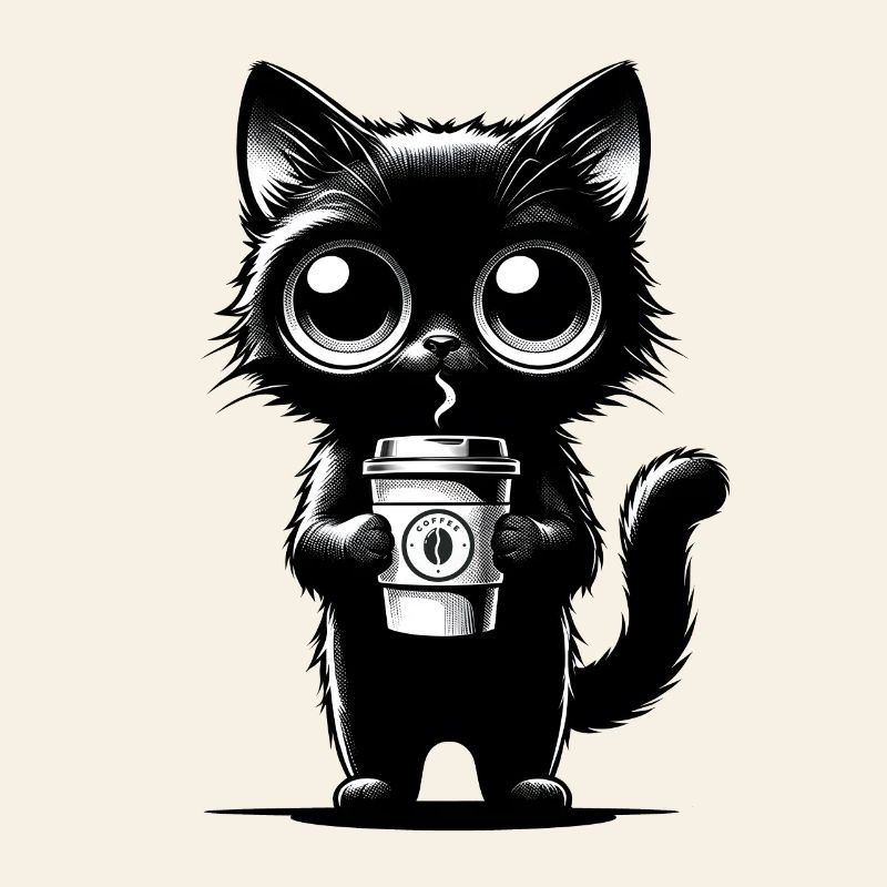 Süße Schwarze Katze Kaffeebecher – Chibi Kawaii