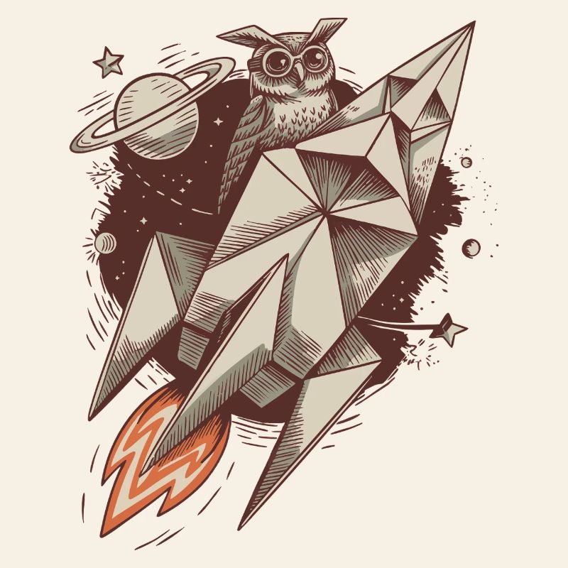 Weise Eule auf einer Rakete - Cosmic Adventure
