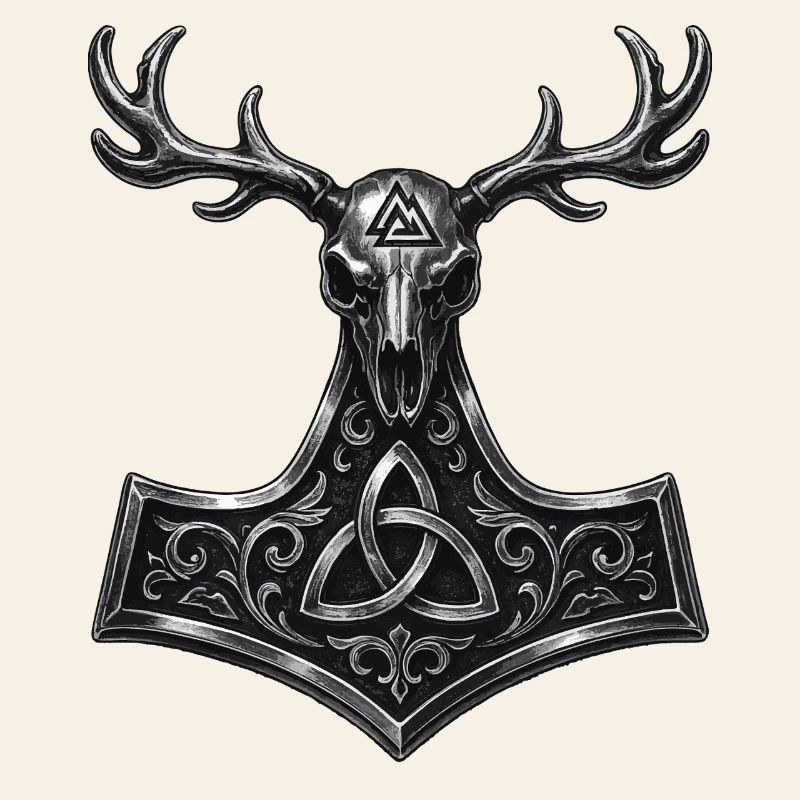 Valknut Stag Skull | Mjölnir Pagan Symbol