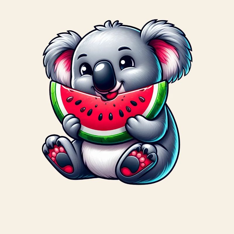 Mignon Koala avec Dessin animé d’été pastèque