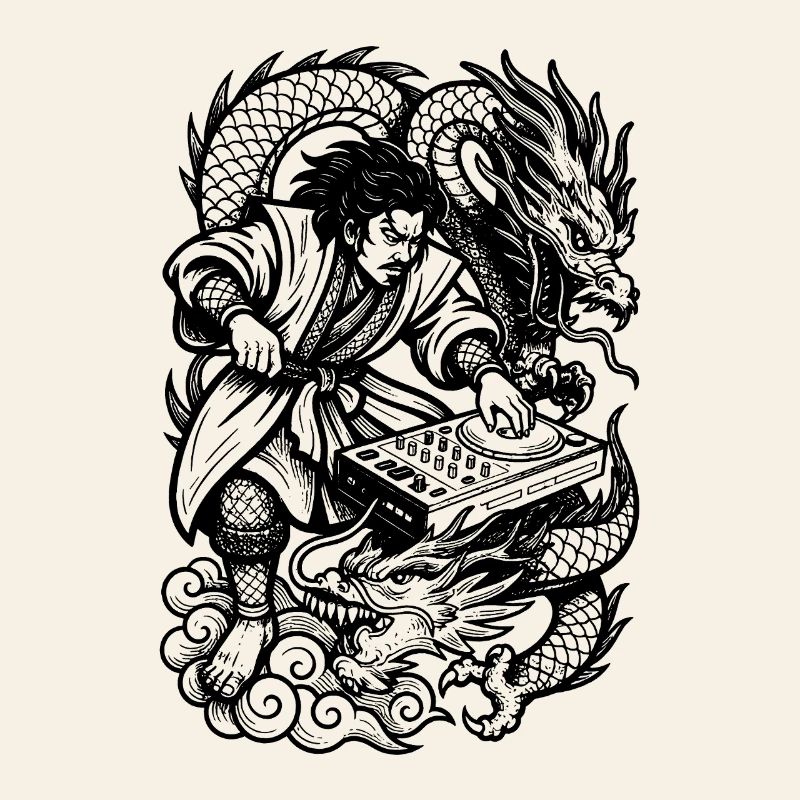 DJ Shirt: Samurai at the Techno Mixer with Dragon