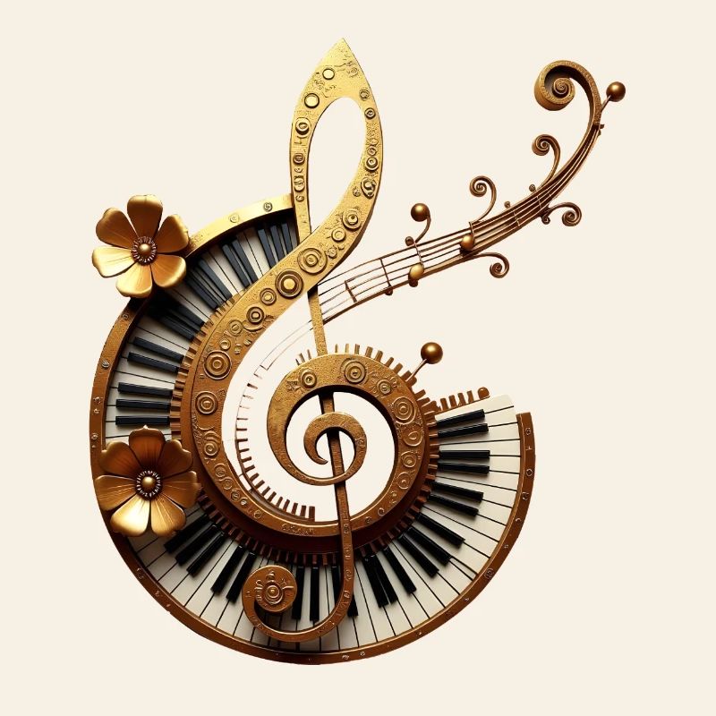 Conception musicale avec engrenages et notes dorées