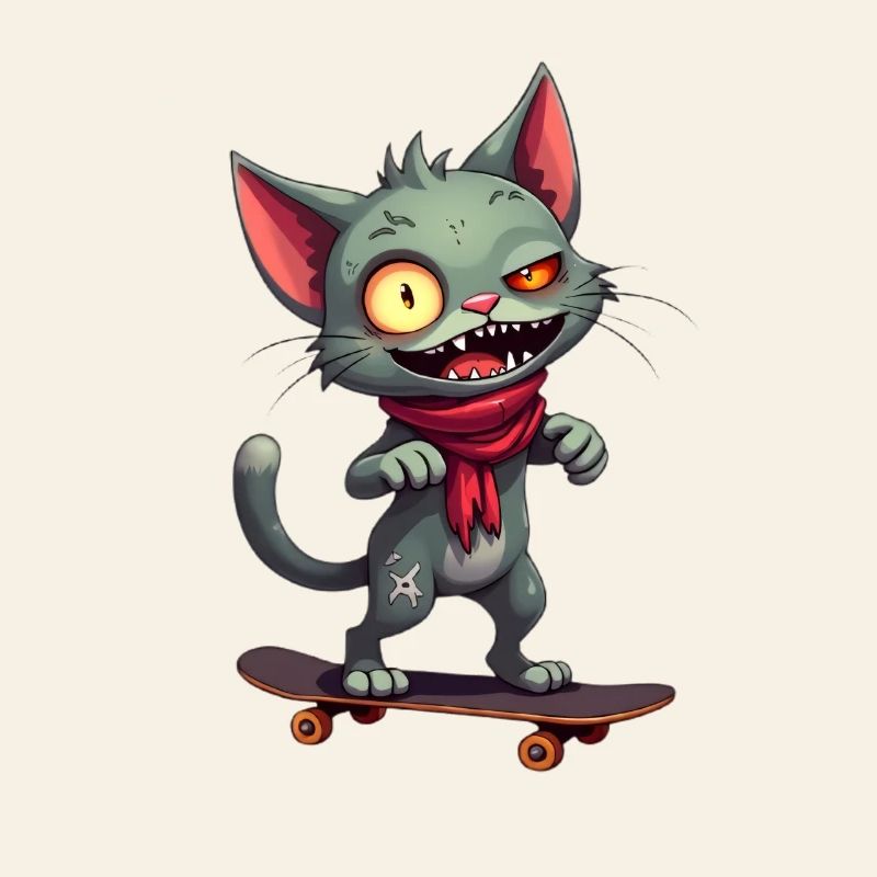 Chat effrayant en skateboard