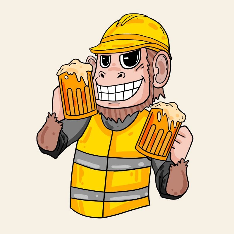 Construction worker monkey with beer