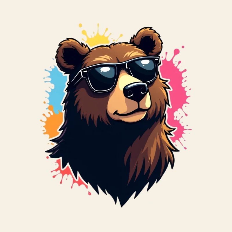 Ours avec lunettes de soleil et explosion de couleurs