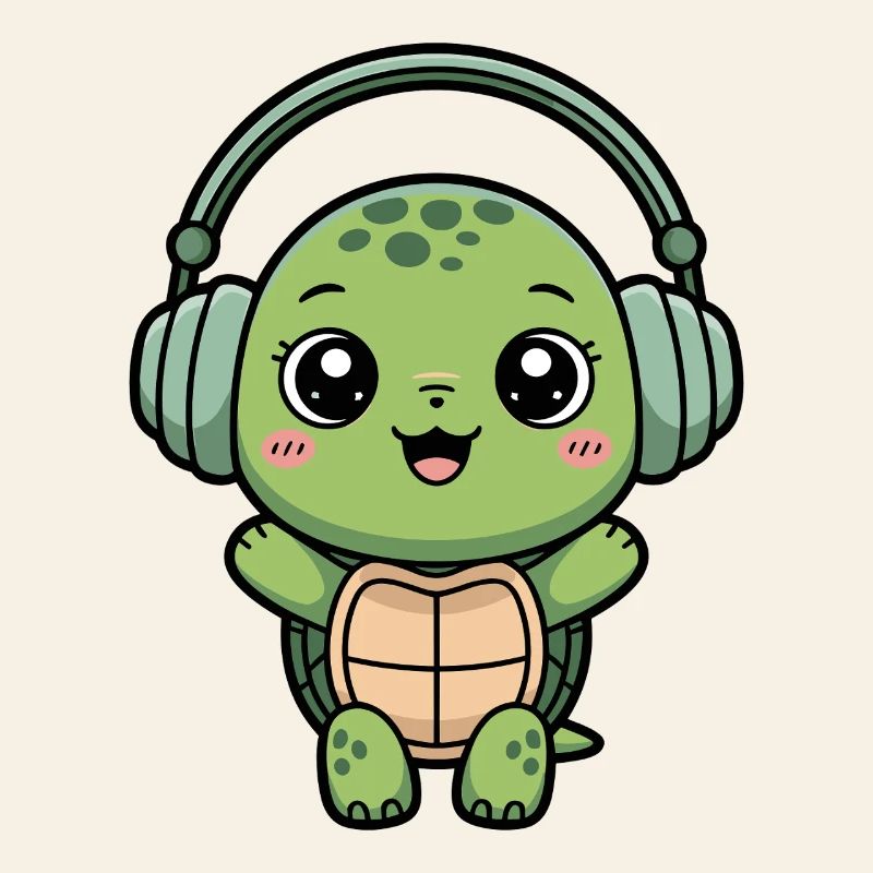 Cute Turtle With Headphones