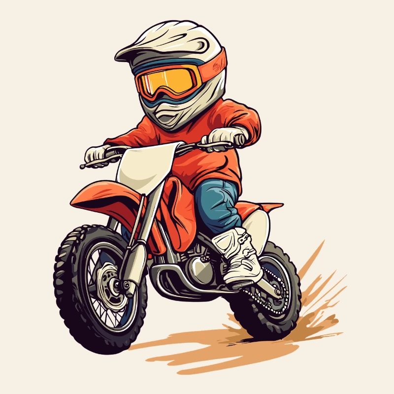 Child riding a motorcycle with a helmet