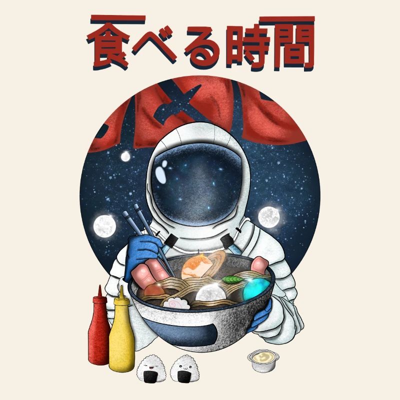Astronaute mangeant des ramen Nightscape