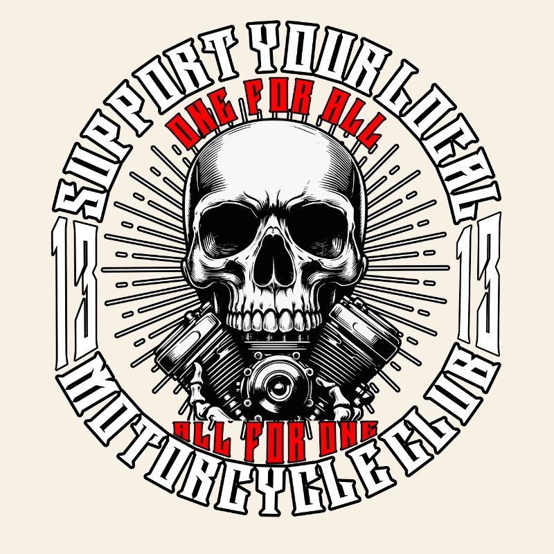 Biker Chopper Motorcyclist Skull with Motor