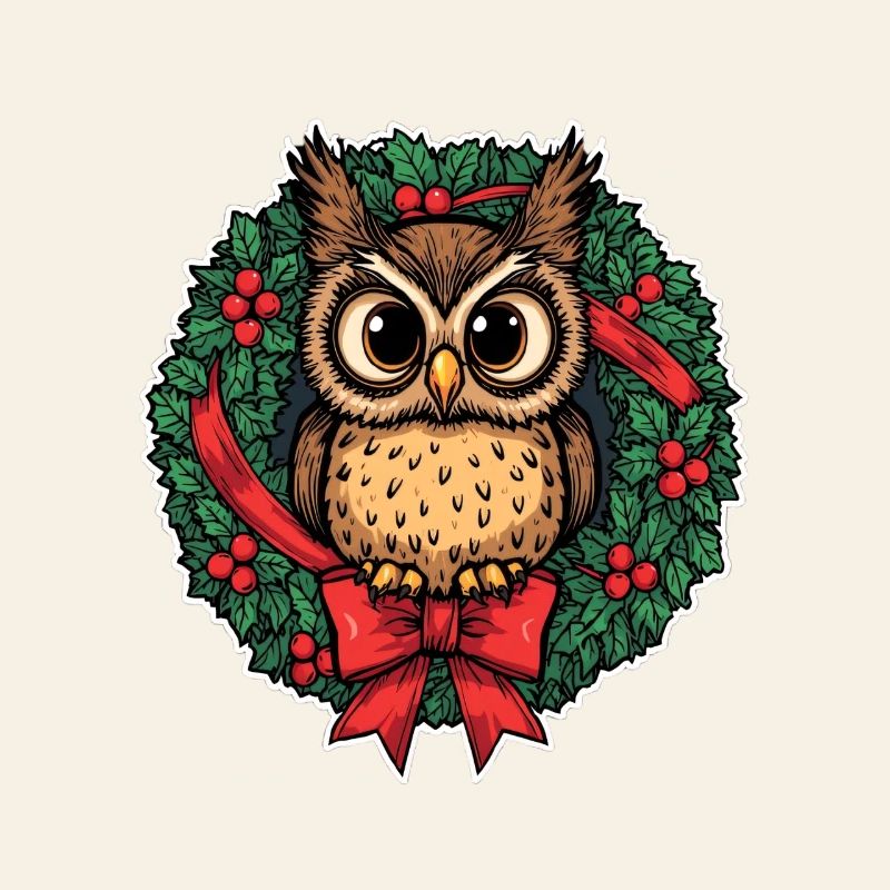 Eule im Weihnachtskranz