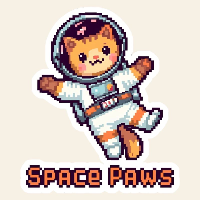 Space Paws – Pixel Cat Astronaut Sticker