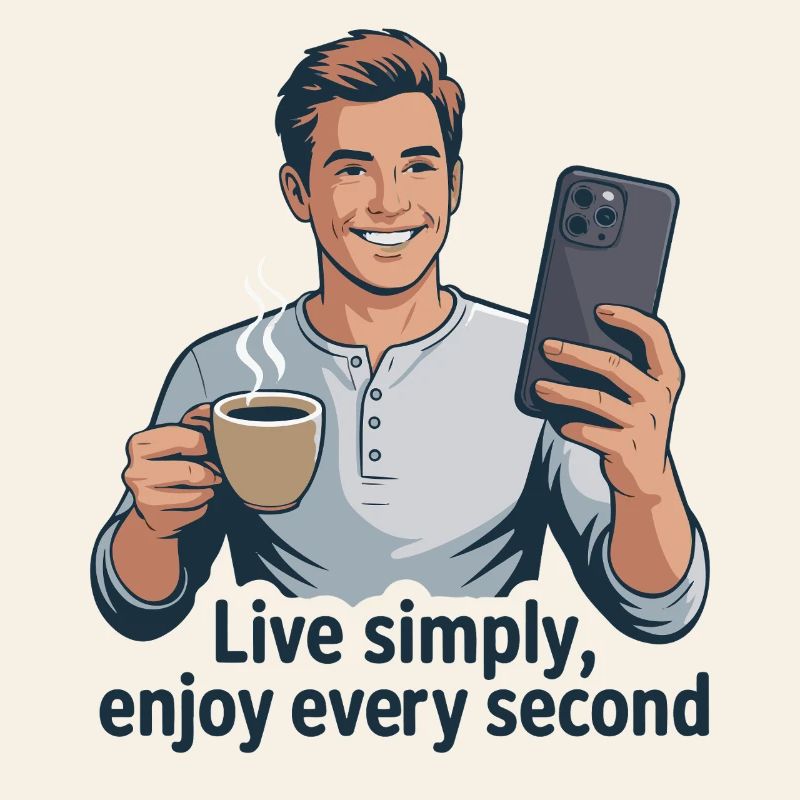 Vivre simplement café selfie illustration