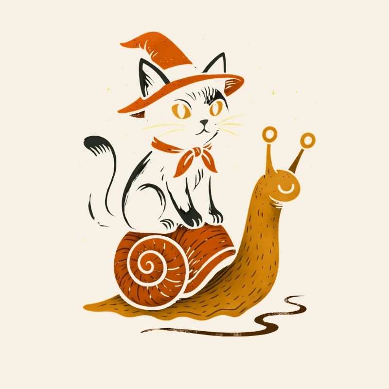 Chat sorcière sur escargot