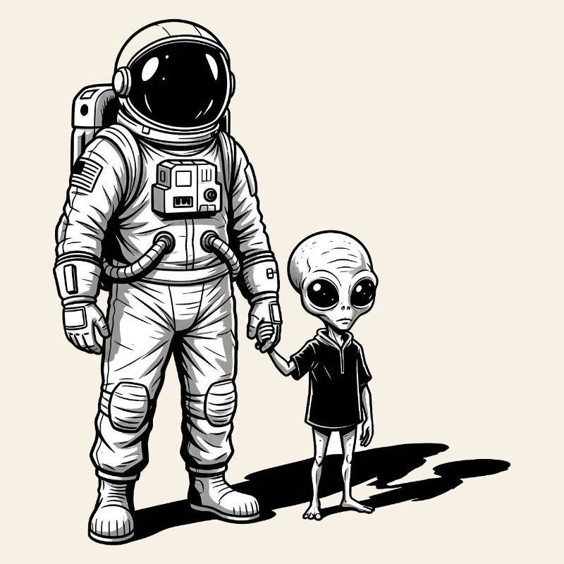 Astronaute et extraterrestre main dans la main