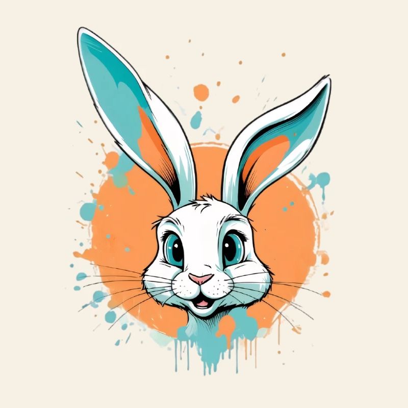 Rabbit head with paint splashes