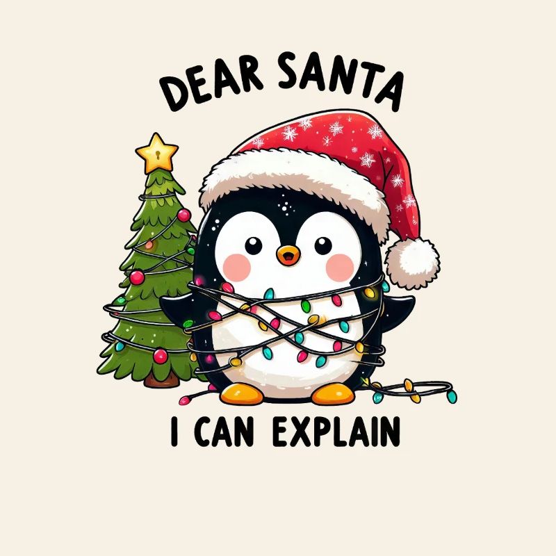 Clumsy penguin tangles Christmas tree