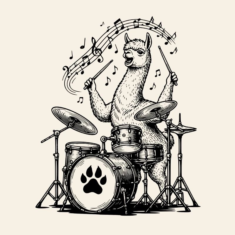 Drumming Alpaca Illustration Drummer