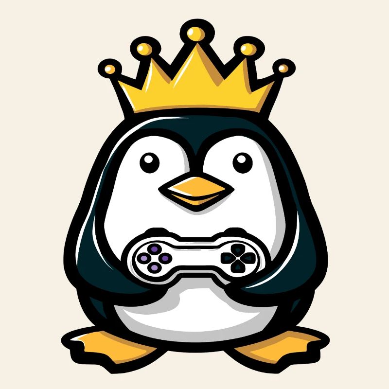 Penguin with gaming controller and crown