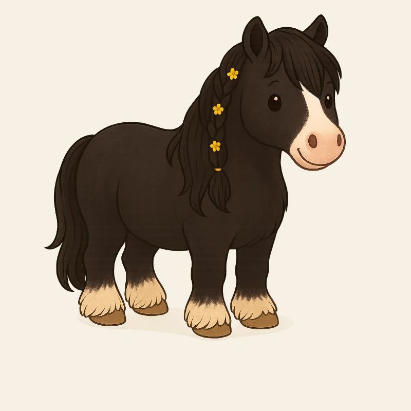 Black Tinker mare Katy with floral braid