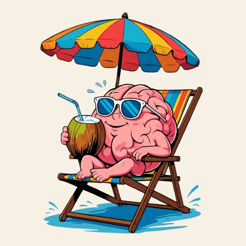Brain on the beach with cocktail
