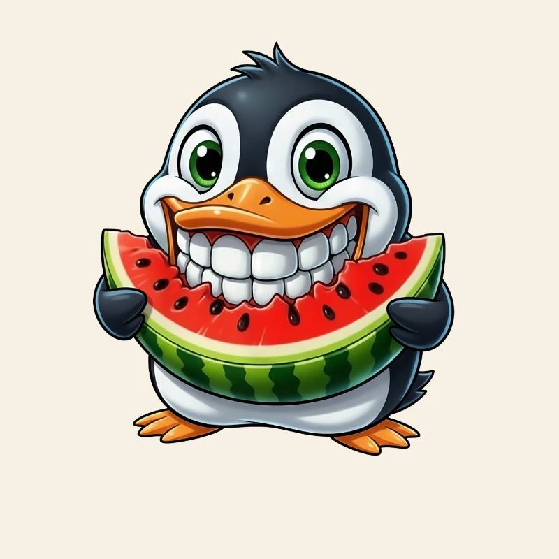 Pingouin joyeux avec pastèque fruit d’été