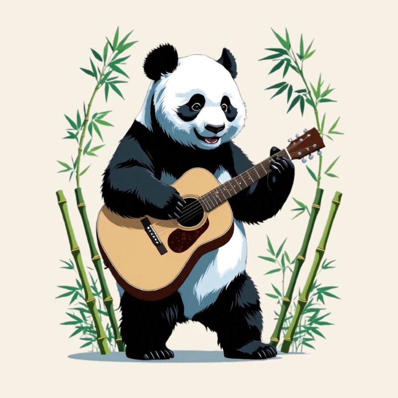 Guitariste panda dans la forêt de bambous