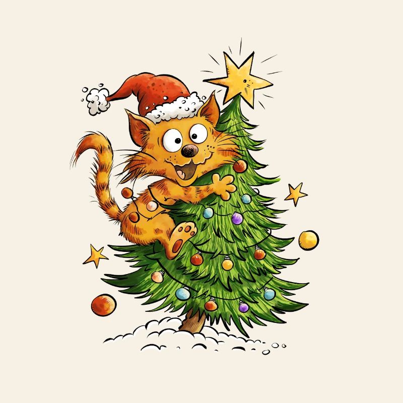 Chat de Noël dans le sapin de Noël Chat de Noël