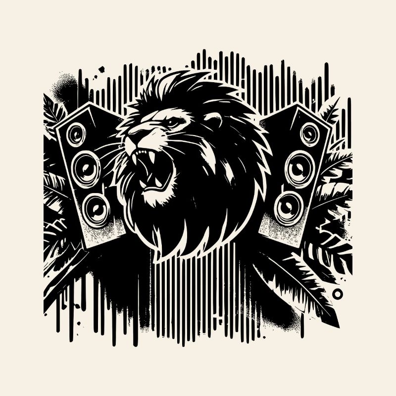 Lion avec enceintes – Musique & Conception de puissance de basse