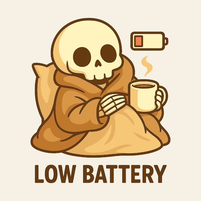 Low Battery Skeleton – Cozy Tired