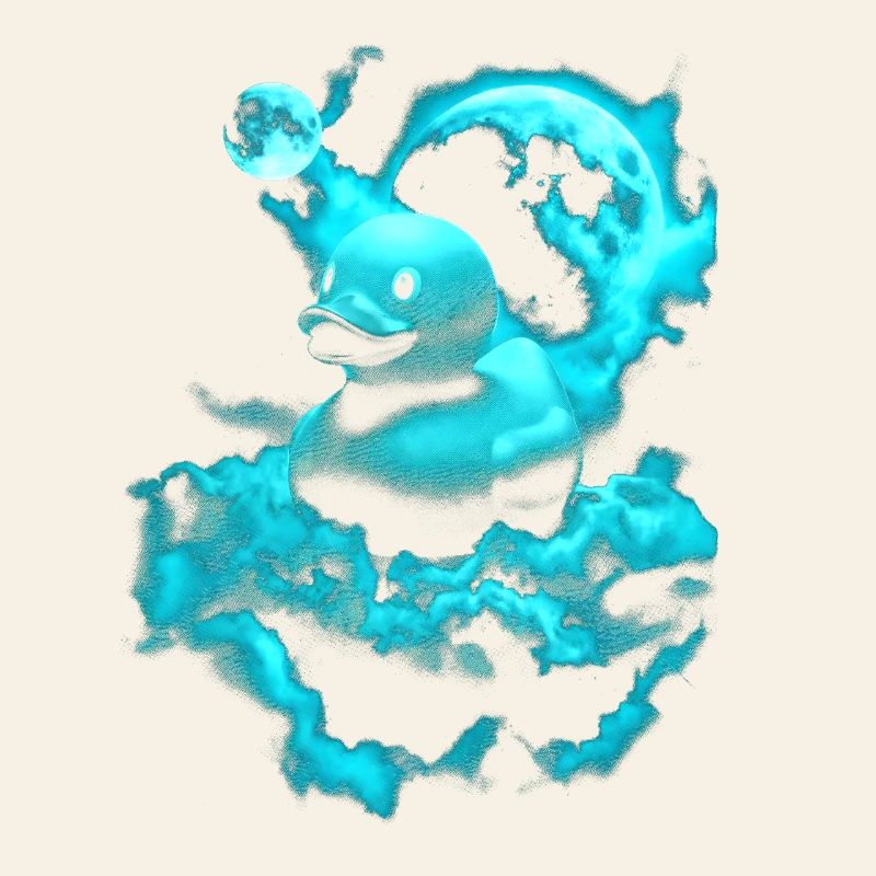 Neon room duck over blue cloud