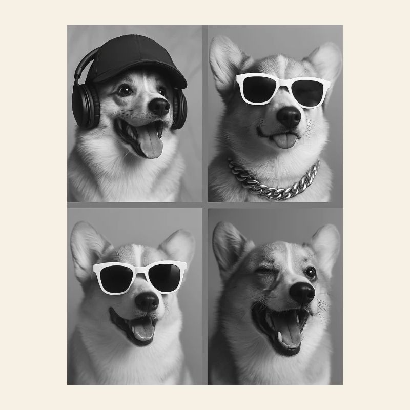 Corgi Hunde Collage Vierporträts
