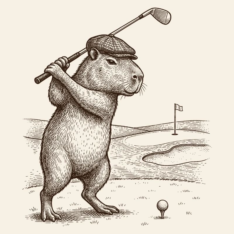 Capybara drôle jouant au golf