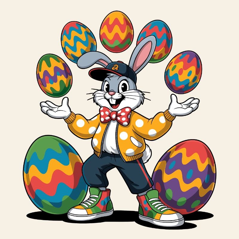 Colorful Easter bunny with colored eggs