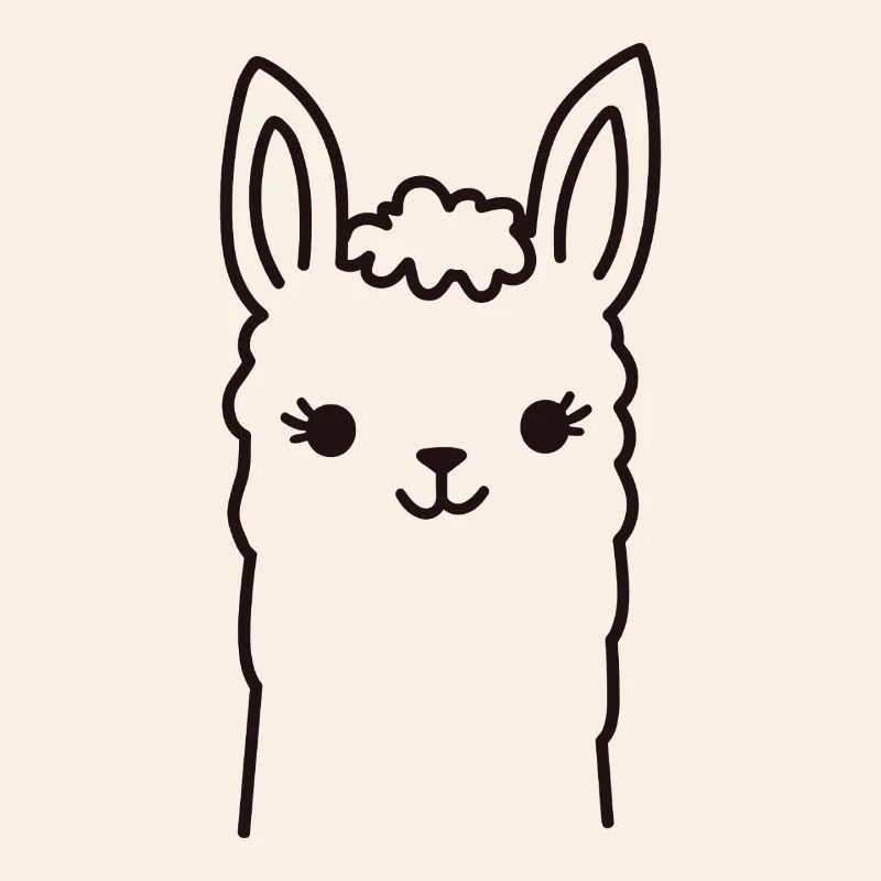 Cute Alpaca Llama Head Line Art