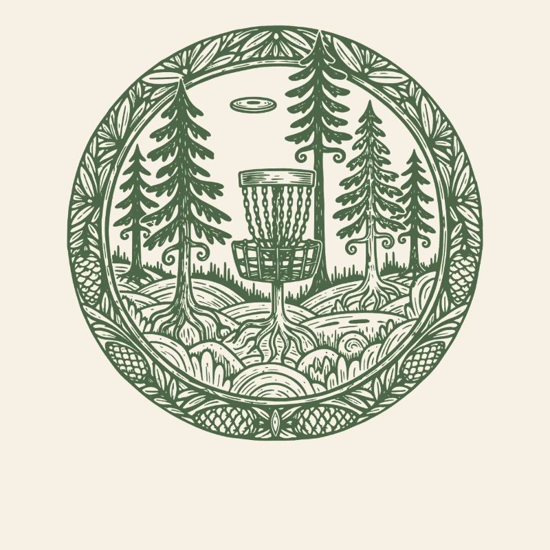 Forest Disc Golf Basket Flying Disc Course Scene