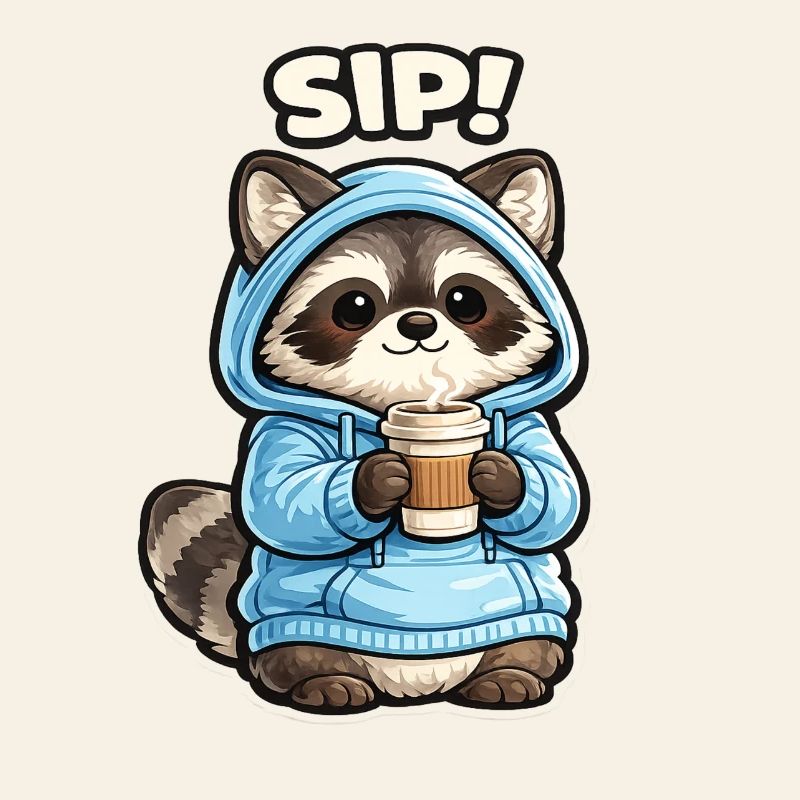 Raton laveur à capuche sirote son café