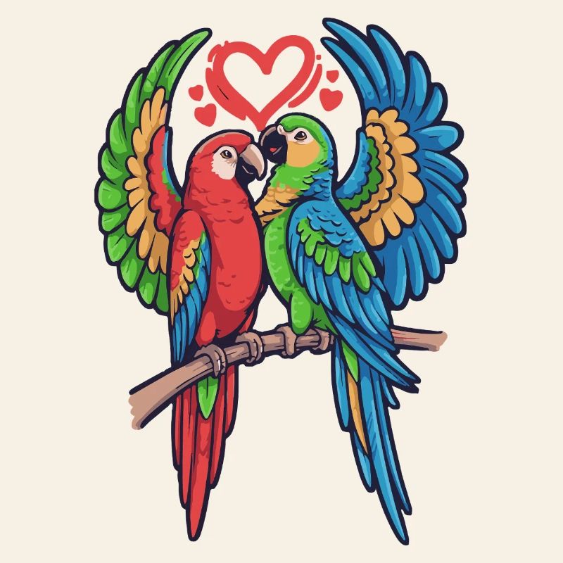 Duo de perroquets d’amour dans le style tropical