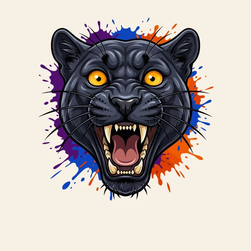 Schwarzer Pantherkopf mit Farbklecks