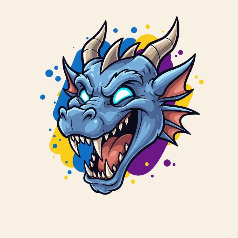 Blue Dragon Head Neon Splash