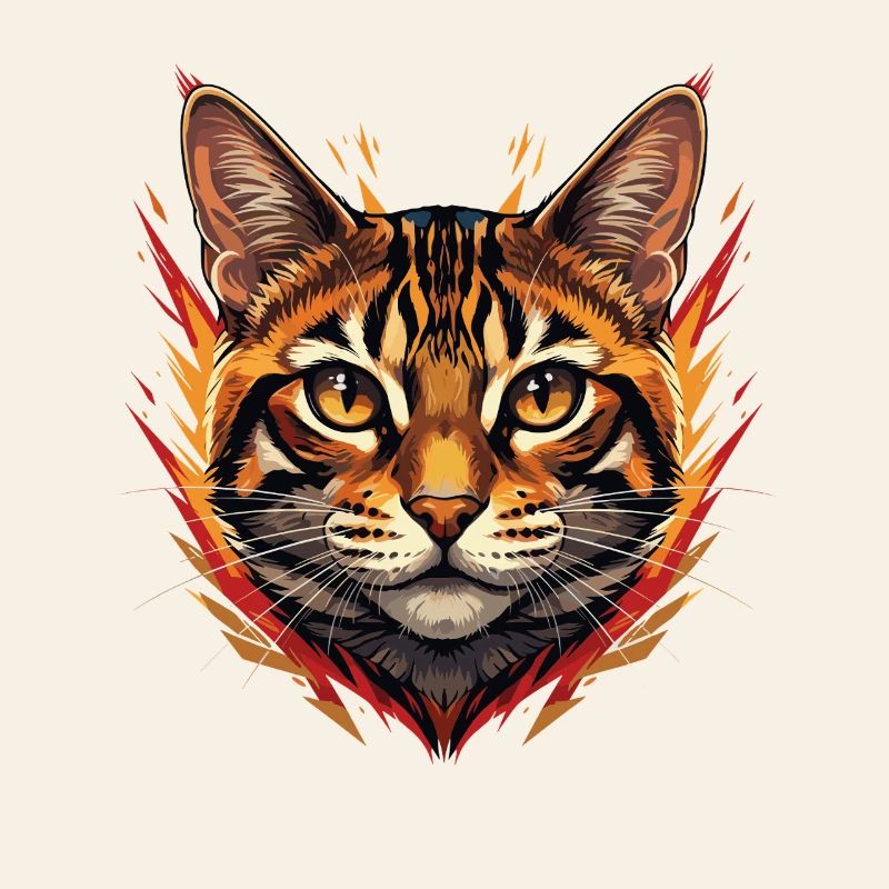 Flame Cat Head with Fire Accents