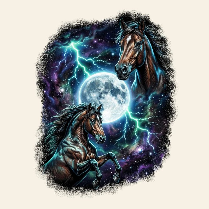 Zwei Wilde Pferde mit Mond Wildlife-Designs