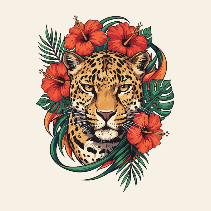 Leopard head in tropical flair