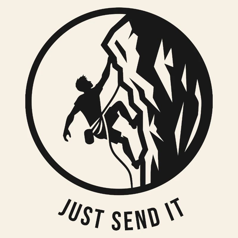 Rope climber on the rocks just send it logo