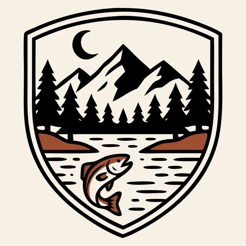Mountains Forest Fish Shield Logo